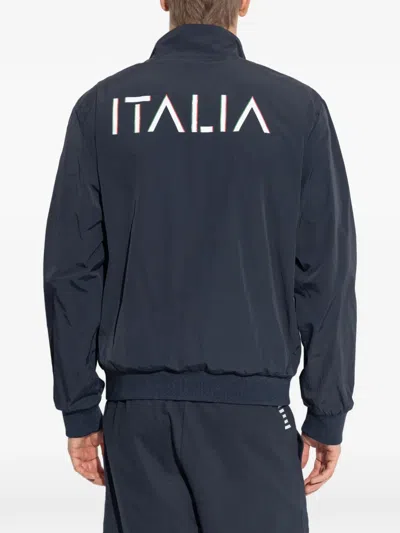 Ea7 Zip-fastening Striped Jacket In Blue