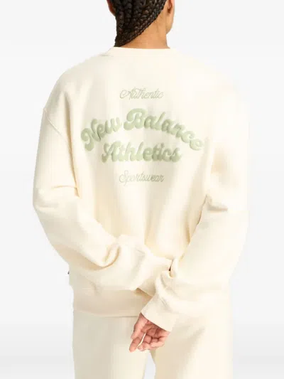 New Balance Script Logo Crew Sweatshirt In Neutral