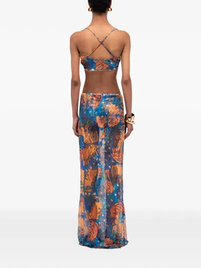 Donde Esteban El Beso Mesh Lace Top In Blue