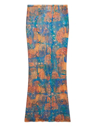 Donde Esteban El Beso Mesh Maxi Skirt In Blue