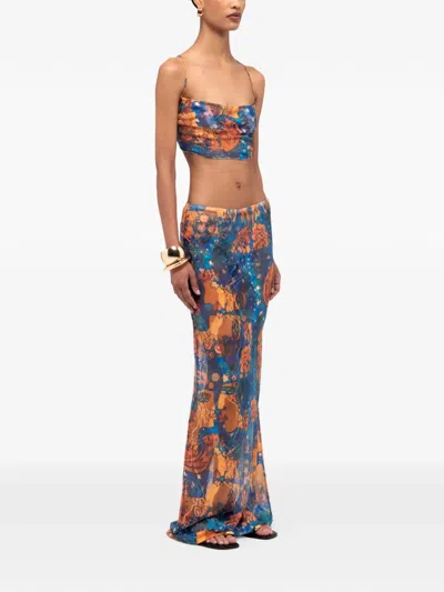 Donde Esteban El Beso Mesh Maxi Skirt In Blue