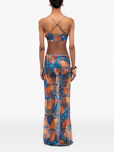 Donde Esteban El Beso Mesh Maxi Skirt In Blue