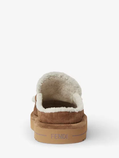 Fendi Women Beige Mules With Logo Lettering On The Rear And Ff Buckle In Suede Woman In Multi