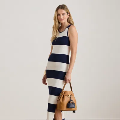 Ralph Lauren Striped Cotton-blend Midi Tank Dress In Blue