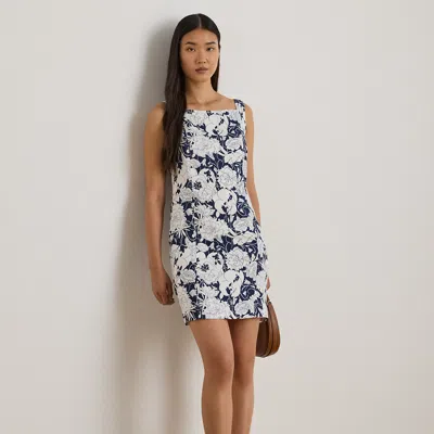 Lauren Petite Ralph Lauren Floral Linen Sleeveless Dress In Blue