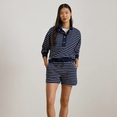 Lauren Petite Ralph Lauren Striped French Terry Drawcord Short In Blue