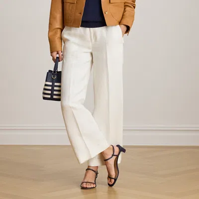 Ralph Lauren Linen-blend Twill Wide-leg Cropped Pant In White
