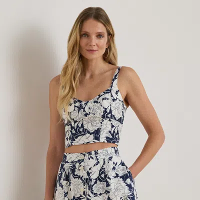 Ralph Lauren Floral Linen Cropped Bustier Blouse In Multi