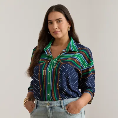 Lauren Woman Ralph Lauren Relaxed Fit Belting & Polka-dot Shirt In Blue