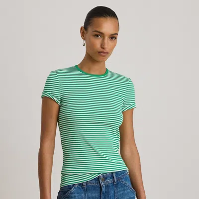 Ralph Lauren Striped Stretch Cotton Crewneck Tee In Green