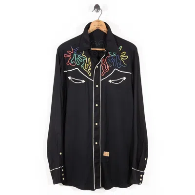 Vintage Curated By Double Rl Ralph Lauren 1940s Embroidered Western Shirt In Black