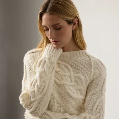 Ralph Lauren Cable-knit Cashmere Crewneck Sweater In White