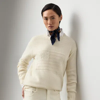 Ralph Lauren Flag Cashmere Crewneck Sweater In Neutral