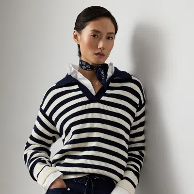 Ralph Lauren Striped Cashmere Polo Sweater In Multi