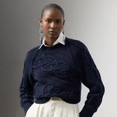 Ralph Lauren Cable-knit Cashmere Crewneck Sweater In Blue