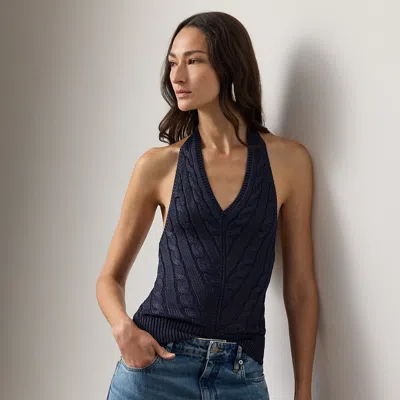 Ralph Lauren Cable-knit Silk Halter Sweater In Blue