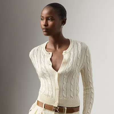 Ralph Lauren Cable-knit Silk Cropped Cardigan In White