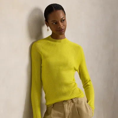 Ralph Lauren Rib-knit Wool Mockneck Sweater In Yellow