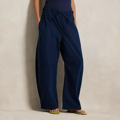 Ralph Lauren Cotton Curved Tapered Drawstring Pant In Blue