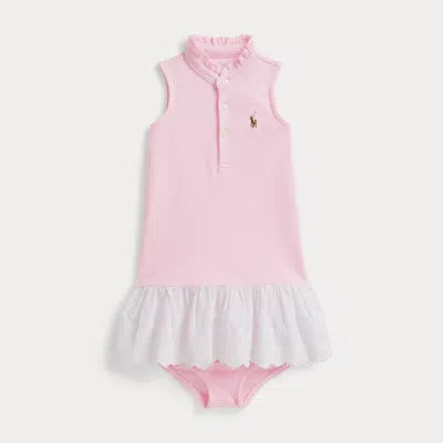 Ralph Lauren Eyelet Cotton Mesh Dress & Bloomer In Pink