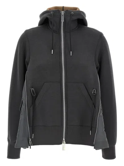 Sacai Sponge Grey Hoodie In Black