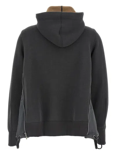 Sacai Sponge Grey Hoodie In Black