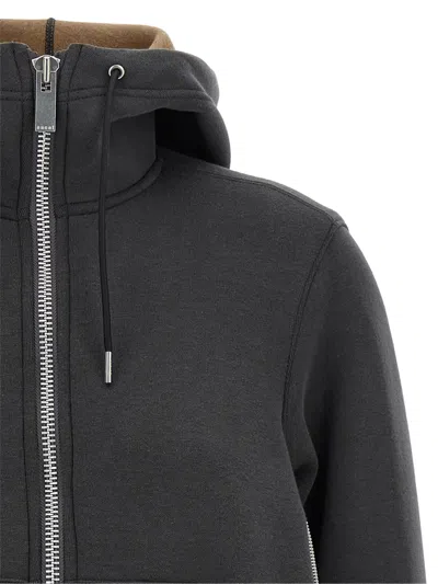 Sacai Sponge Grey Hoodie In Black