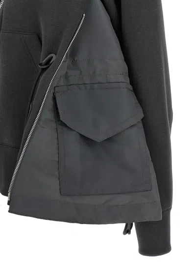 Sacai Sponge Grey Hoodie In Black