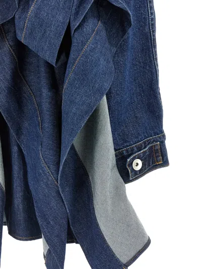 Sacai Ruffled Denim Mini Dress In Blue