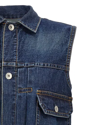 Sacai Ruffled Denim Mini Dress In Blue