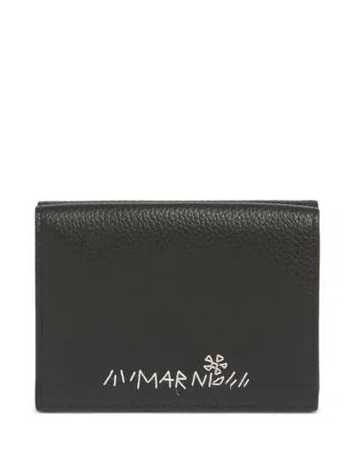 Marni Embroidered-flower Trifold Wallet In Black