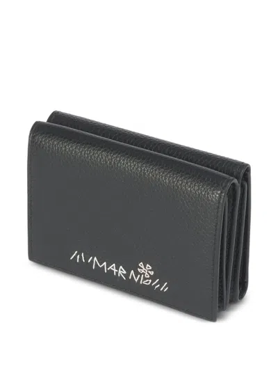 Marni Embroidered-flower Trifold Wallet In Black