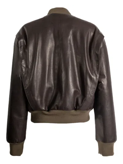 The Row Morisel Leather Bomber Jacket In Brown