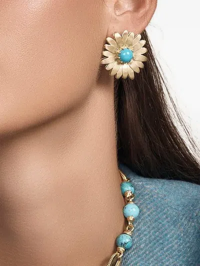 Tanya Farah Turquoise Daisy Stud Earrings In Gold