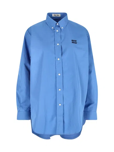 Miu Miu Button-detailed Cotton-poplin Shirt In Blue