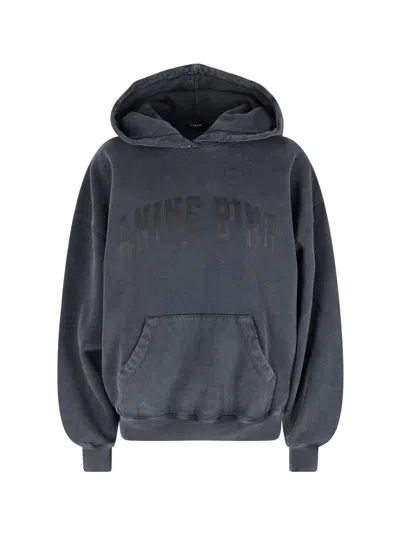 Anine Bing Oversized Grey Sweatshirt With Bold Branding And Relaxed Fit In Black
