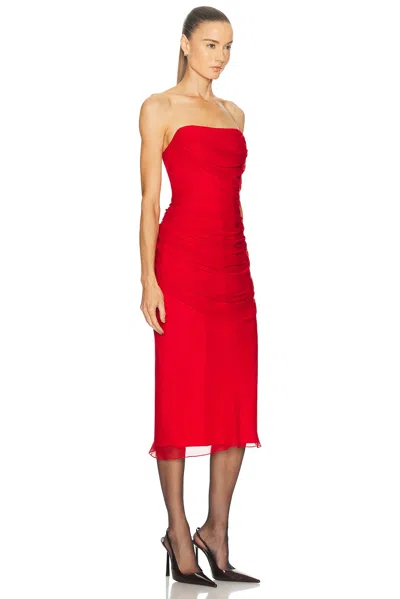 Carolina Herrera Strapless Draped Silk-chiffon Midi Dress In White