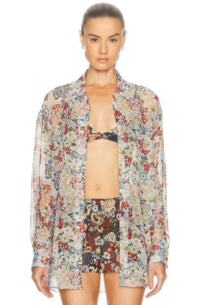 Khaite Goya Floral Silk Chiffon Button-down Top In Multi