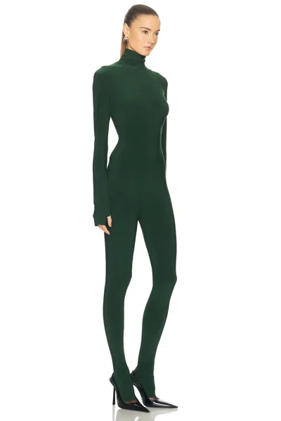Norma Kamali Long Sleeve Slim Fit Turtleneck Catsuit In Green