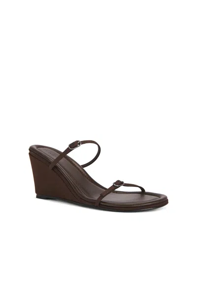 St Agni Petit Belt Satin Wedge Sandals In Brown