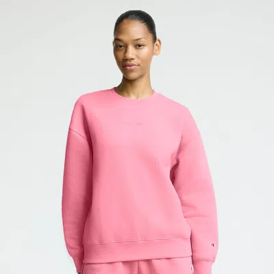 Champion Powerblend Crewneck Sweatshirt, Embroidered Script Logo In Pink