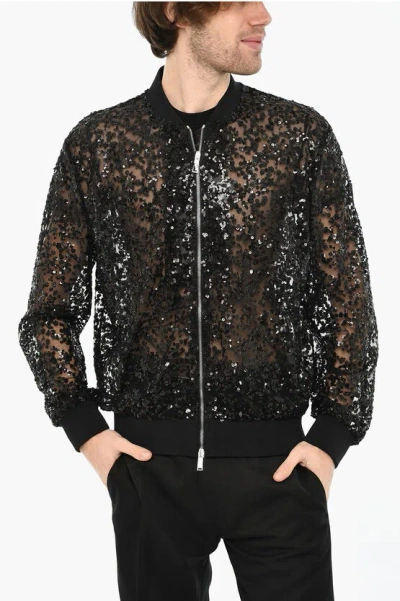 Dsquared2 All-over Sequined Sheer Bomber In Black