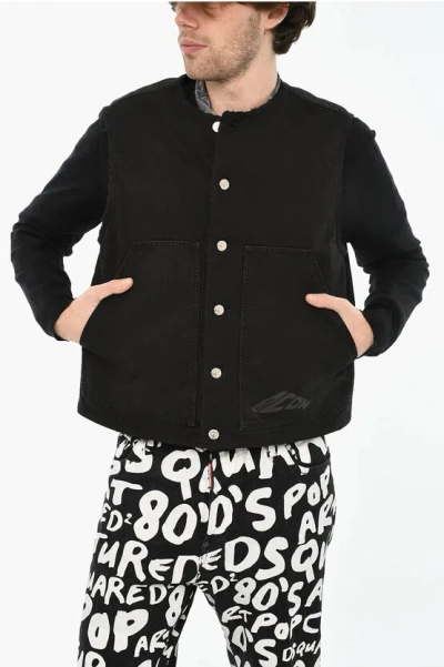 Dsquared2 Denim Vest With Logo Buttons In Black