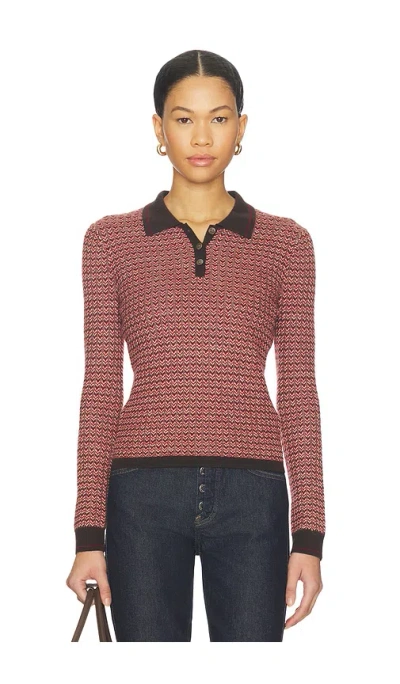 Guest In Residence Chevron Pattern Cashmere Polo Sweater With Classic Collar In Burgundy