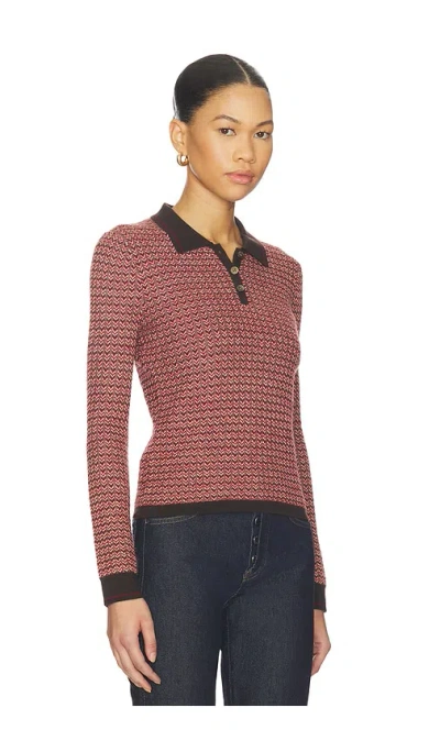 Guest In Residence Chevron Pattern Cashmere Polo Sweater With Classic Collar In Burgundy