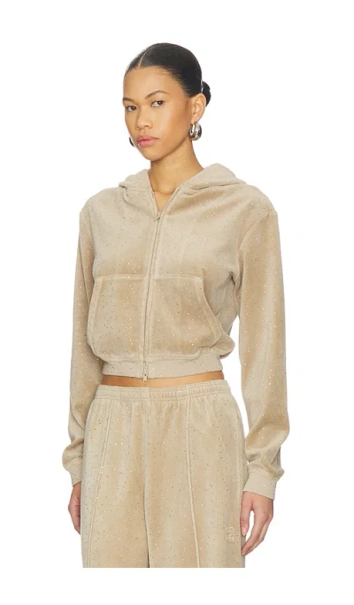 Alexander Wang Allover Hotfix Shrunken Hoodie In Neutral