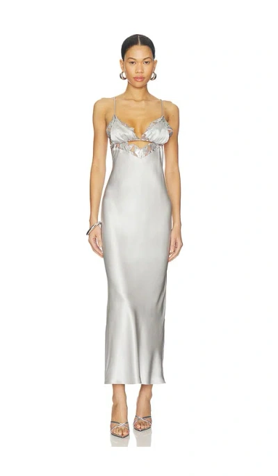 Fleur Du Mal Foil Lily Embroidery Cutout Slip Dress In Silver