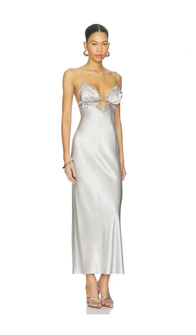 Fleur Du Mal Foil Lily Embroidery Cutout Slip Dress In Silver