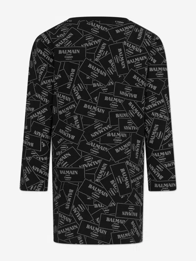 Balmain Girls Logo Print Sweater Dress In Black