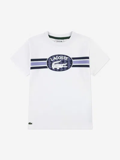 Lacoste Boys Striped Logo T-shirt In White